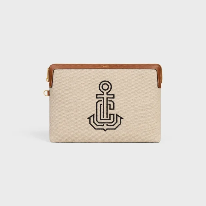 Bolso pequeño con correa de tejido con bordado de anclas y piel de becerro Bolso pequeño con correa de tejido con bordado de anclas y piel de becerro