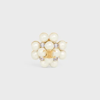 Broche Les Perles CELINE con strass, perlas de resina, latón con acabado dorado y acero