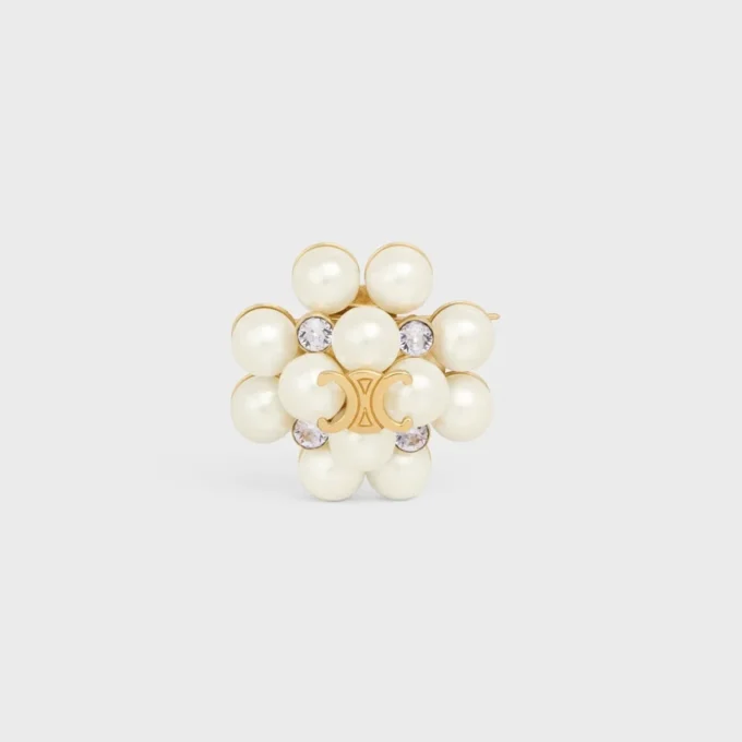 Broche Les Perles CELINE con strass, perlas de resina, latón con acabado dorado y acero Broche Les Perles CELINE con strass, perlas de resina, latón con acabado dorado y acero