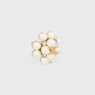 Broche Les Perles CELINE con strass, perlas de resina, latón con acabado dorado y acero