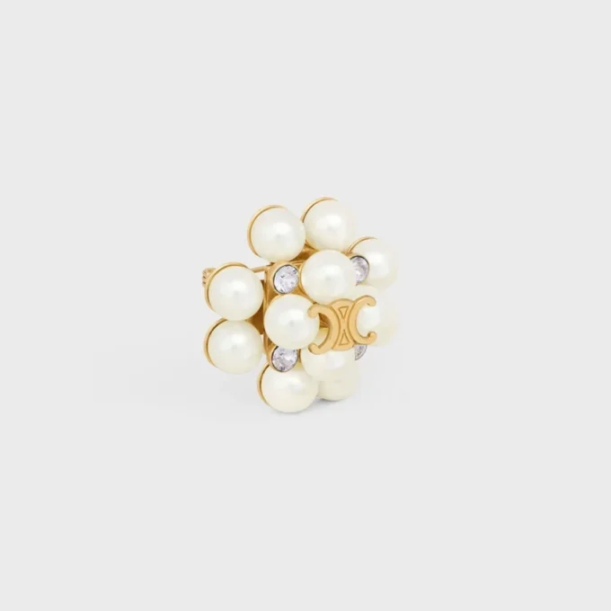 Broche Les Perles CELINE con strass, perlas de resina, latón con acabado dorado y acero Broche Les Perles CELINE con strass, perlas de resina, latón con acabado dorado y acero