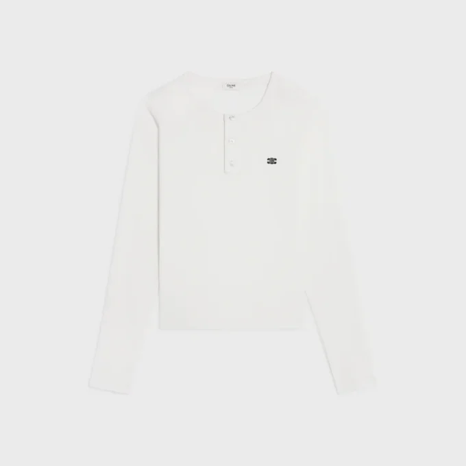 Camiseta de manga larga en jersey de algodón acanalado