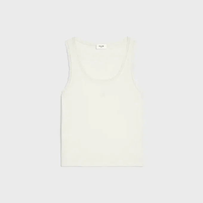 Camiseta sin mangas de algodón acanalado y seda Camiseta sin mangas de algodón acanalado y seda