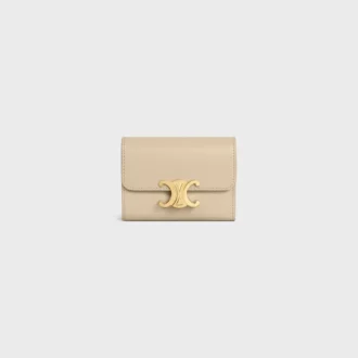 Cartera compacta con monedero Triomphe en piel de becerro brillante