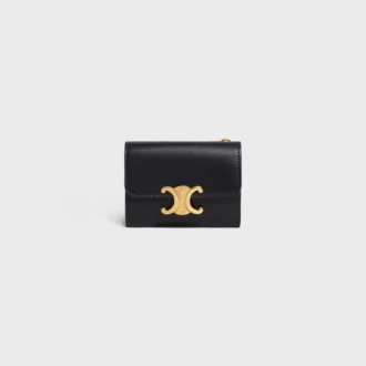 Cartera compacta con monedero Triomphe en piel de becerro brillante