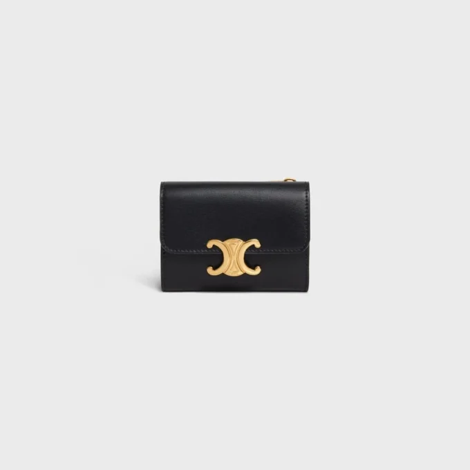 Cartera compacta con monedero Triomphe en piel de becerro brillante