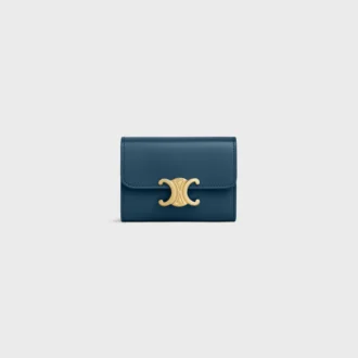 Cartera compacta con monedero Triomphe en piel de becerro brillante