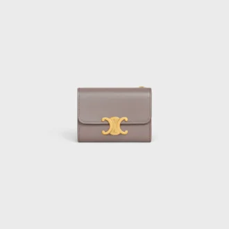 Cartera compacta con monedero Triomphe en piel de becerro brillante