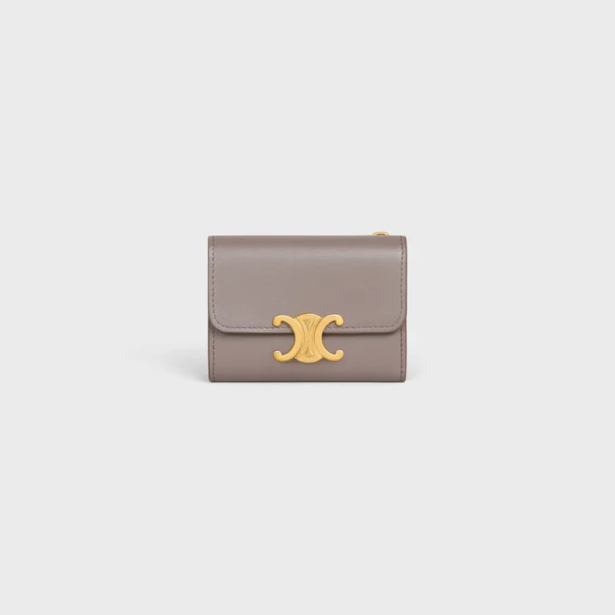Cartera compacta con monedero Triomphe en piel de becerro brillante
