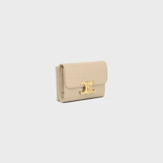 Cartera compacta con monedero Triomphe en piel de becerro brillante