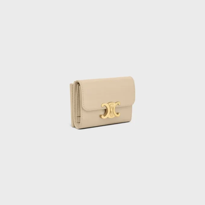 Cartera compacta con monedero Triomphe en piel de becerro brillante