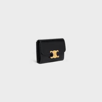 Cartera compacta con monedero Triomphe en piel de becerro brillante