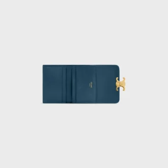 Cartera compacta con monedero Triomphe en piel de becerro brillante