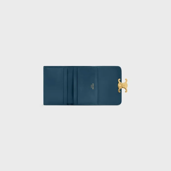 Cartera compacta con monedero Triomphe en piel de becerro brillante
