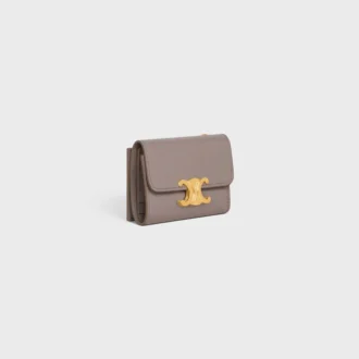 Cartera compacta con monedero Triomphe en piel de becerro brillante