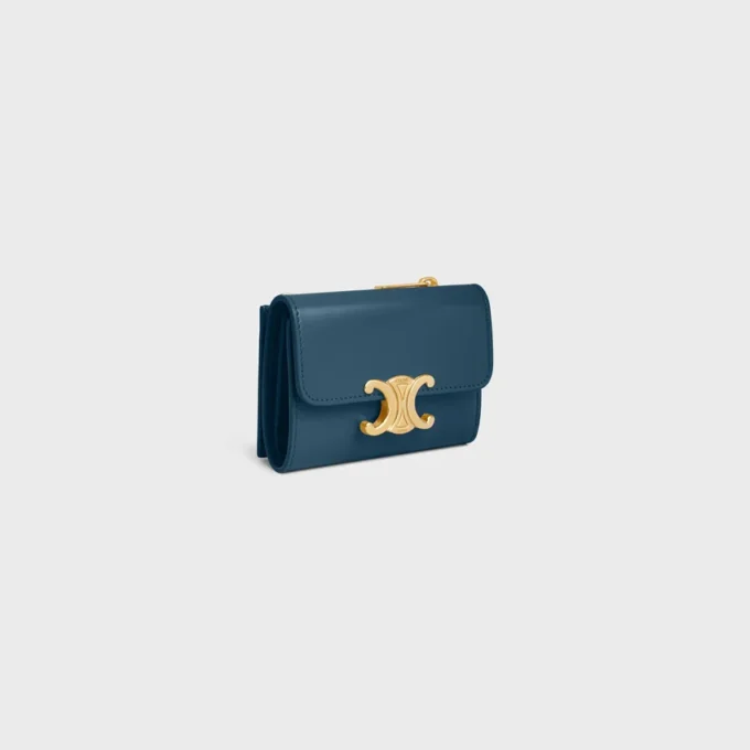 Cartera compacta con monedero Triomphe en piel de becerro brillante