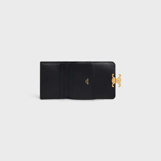 Cartera compacta con monedero Triomphe en piel de becerro brillante