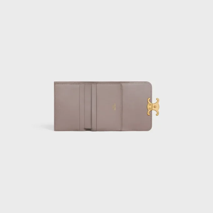 Cartera compacta con monedero Triomphe en piel de becerro brillante