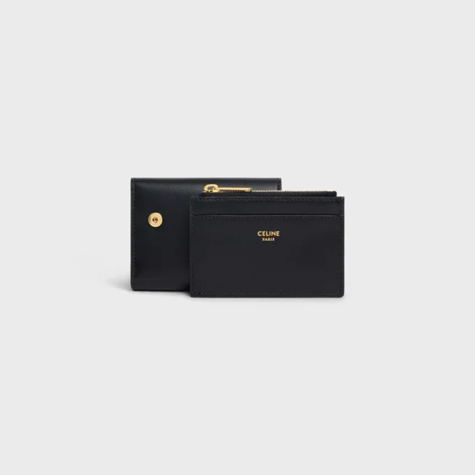 Cartera compacta con monedero Triomphe en piel de becerro brillante