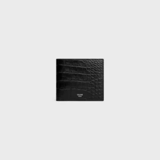 Cartera plegable de piel de becerro con relieve de cocodrilo