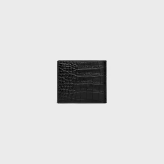 Cartera plegable de piel de becerro con relieve de cocodrilo