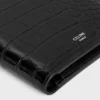 Cartera plegable de piel de becerro con relieve de cocodrilo