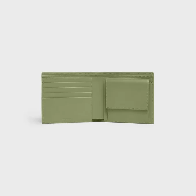 Cartera plegable de piel de becerro granulada