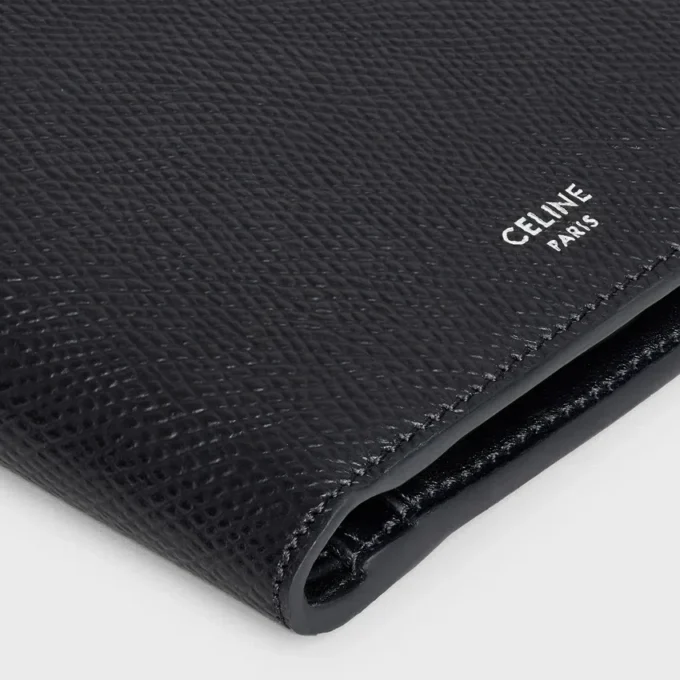 Cartera plegable de piel de becerro granulada