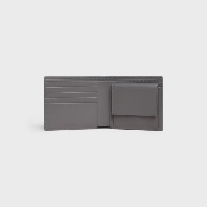 Cartera plegable de piel de becerro granulada