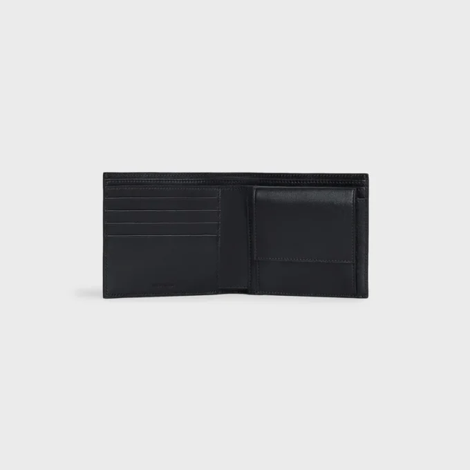 Cartera plegable de piel de becerro granulada