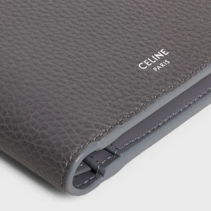 Cartera plegable de piel de becerro granulada