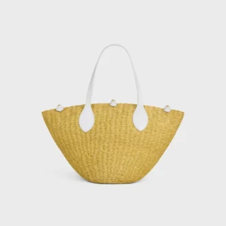 Cesta pequeña «Triomphe» con cuentas, de sisal y piel de becerro Cesta pequeña «Triomphe» con cuentas, de sisal y piel de becerro
