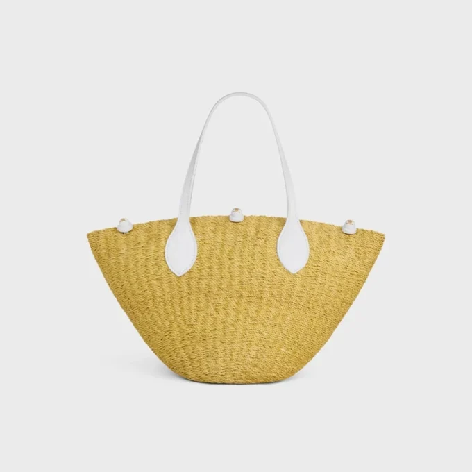 Cesta pequeña «Triomphe» con cuentas, de sisal y piel de becerro Cesta pequeña «Triomphe» con cuentas, de sisal y piel de becerro