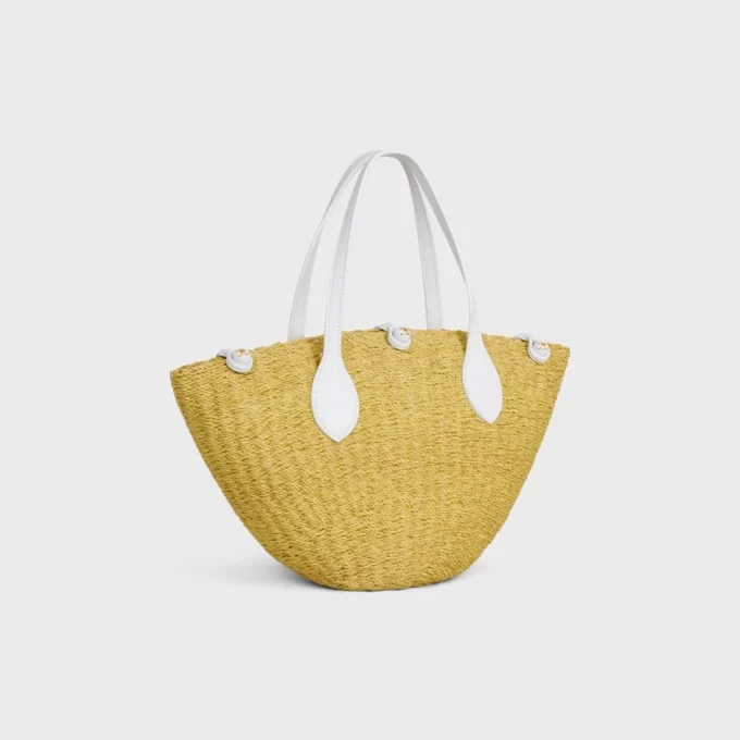 Cesta pequeña «Triomphe» con cuentas, de sisal y piel de becerro Cesta pequeña «Triomphe» con cuentas, de sisal y piel de becerro