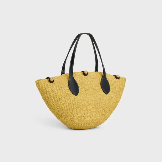 Cesta pequeña «Triomphe» con cuentas, de sisal y piel de becerro Cesta pequeña «Triomphe» con cuentas, de sisal y piel de becerro