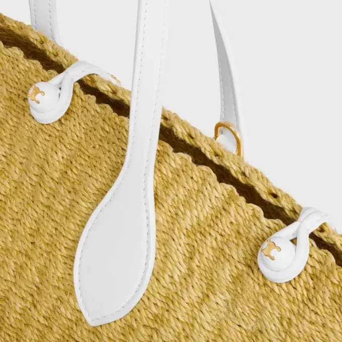 Cesta pequeña «Triomphe» con cuentas, de sisal y piel de becerro Cesta pequeña «Triomphe» con cuentas, de sisal y piel de becerro