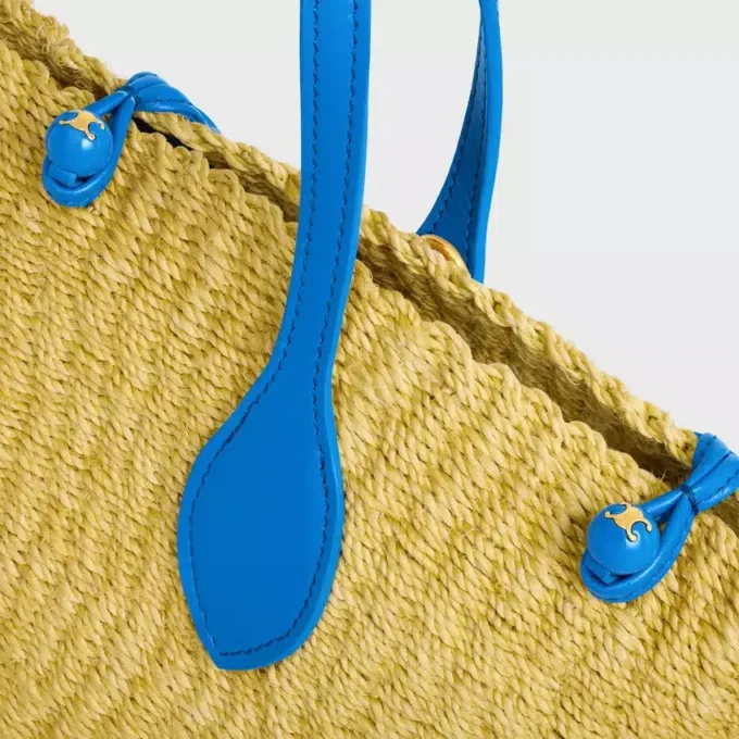 Cesta pequeña «Triomphe» con cuentas, de sisal y piel de becerro Cesta pequeña «Triomphe» con cuentas, de sisal y piel de becerro