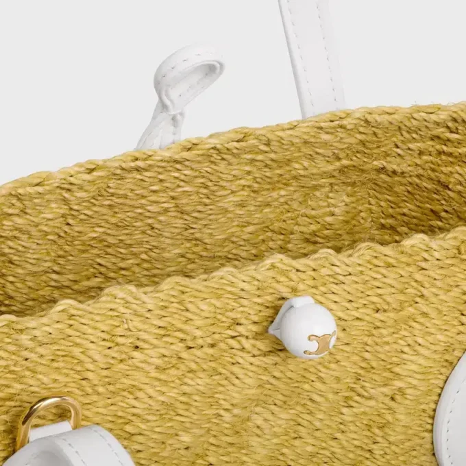 Cesta pequeña «Triomphe» con cuentas, de sisal y piel de becerro Cesta pequeña «Triomphe» con cuentas, de sisal y piel de becerro