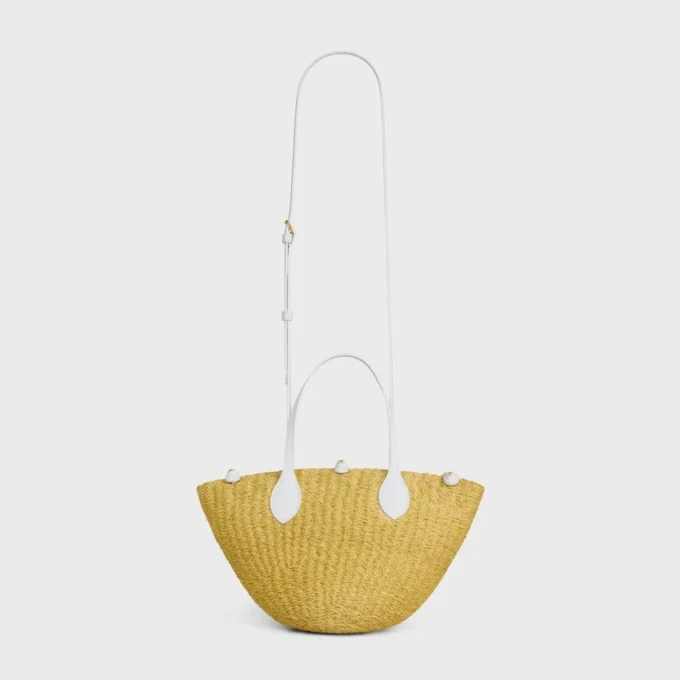 Cesta pequeña «Triomphe» con cuentas, de sisal y piel de becerro Cesta pequeña «Triomphe» con cuentas, de sisal y piel de becerro