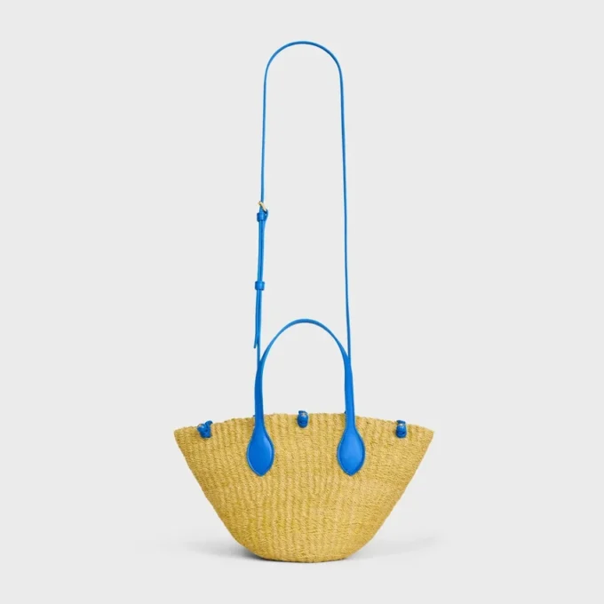 Cesta pequeña «Triomphe» con cuentas, de sisal y piel de becerro Cesta pequeña «Triomphe» con cuentas, de sisal y piel de becerro