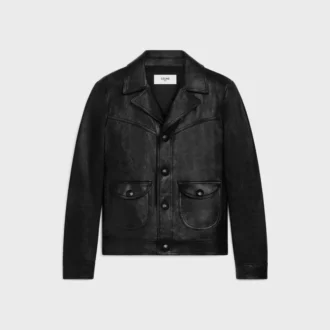 Chaqueta blusón de corte recto en piel de cordero encerada
