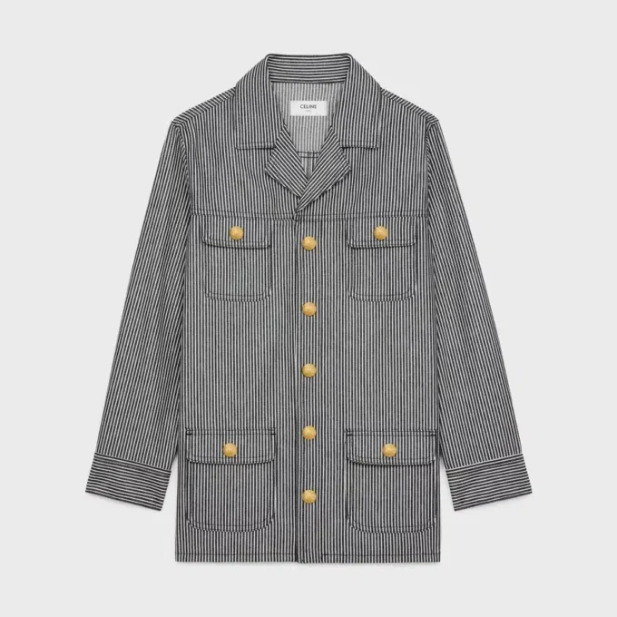 Chaqueta safari de algodón a rayas Hickory Chaqueta safari de algodón a rayas Hickory