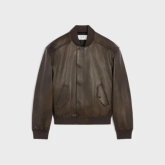 Chaqueta Teddy estilo aviador en piel de becerro granulada