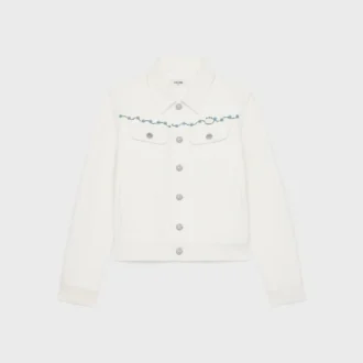 Chaqueta vaquera con bordados en denim blanco lavado al natural