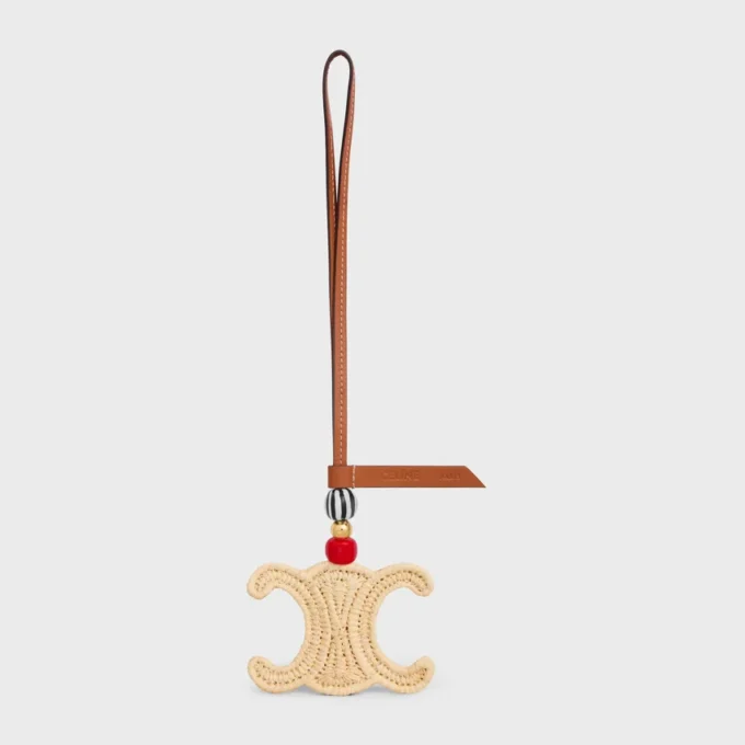 Charm Triomphe en rafia y piel de becerro natural