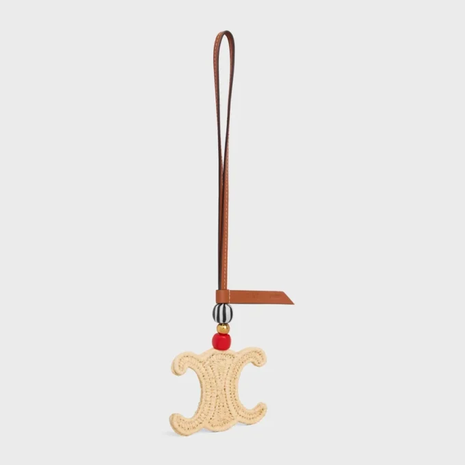 Charm Triomphe en rafia y piel de becerro natural