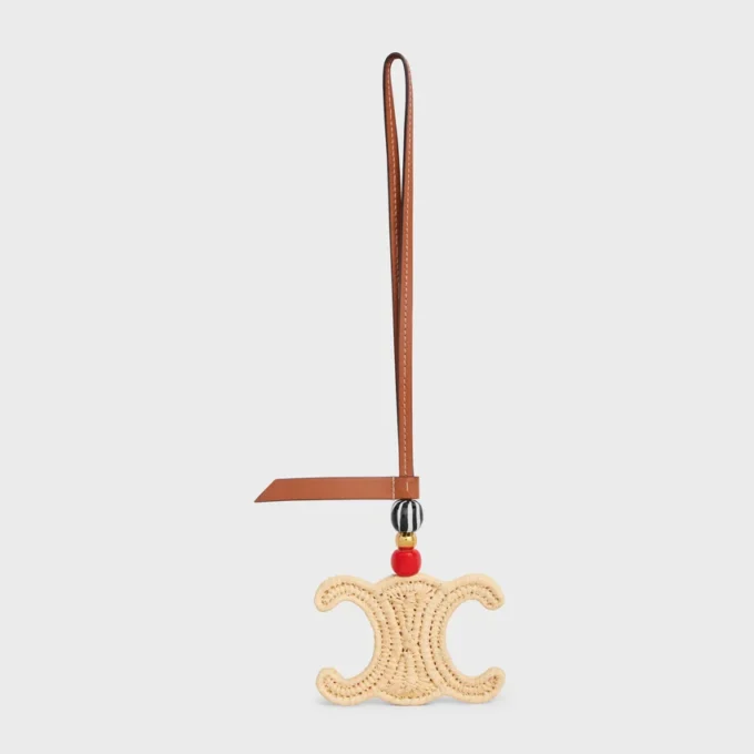 Charm Triomphe en rafia y piel de becerro natural