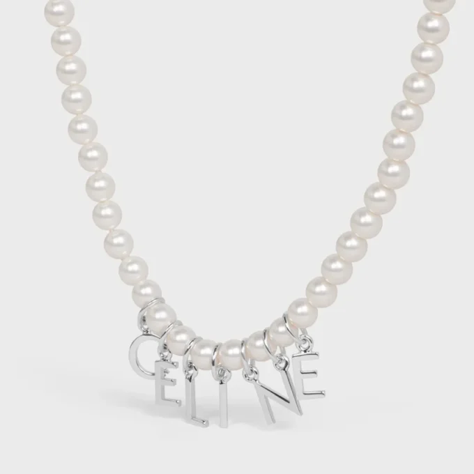 Collar CELINE Monochroms de perlas de cristal y latón con acabado de rodio Collar CELINE Monochroms de perlas de cristal y latón con acabado de rodio