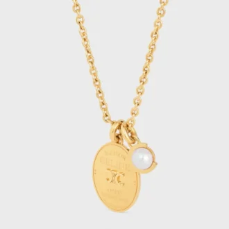 Collar con medalla CELINE de resina perlada y latón con acabado dorado