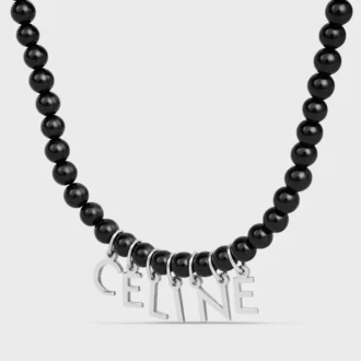 Collar de cuentas CELINE Monochroms en ónix y latón con acabado en rodio